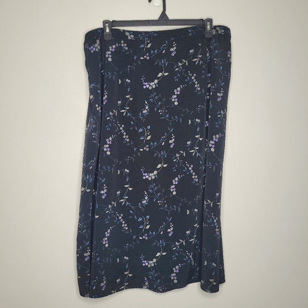 Vintage y2k Bentley Plus blue tones floral pull on plus size midi maxi skirt 26